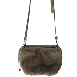 Expressions NYC Taupe Faux Fur Crossbody Bag with Adjustable Strap